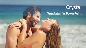  Presentation with romantic beach - Colorful theme enhanced with romantic young couple having fun on beach backdrop and a teal colored foreground