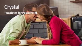  Presentation with cafeteria - Slide set with romantic young couple kissing each other in cafeteria background and a tawny brown colored foreground