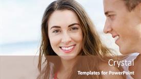  Presentation with romantic beach - Beautiful presentation design featuring romantic-young-couple-sitting backdrop and a tawny brown colored foreground