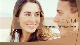  Presentation with romantic beach - Colorful theme enhanced with romantic young couple sitting on the beach backdrop and a coral colored foreground