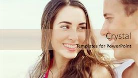  Presentation with romantic beach - Slide deck with romantic-young-couple-sitting background and a coral colored foreground