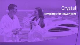  Presentation with duo - Colorful slide set enhanced with romantic young couple spending time together and relaxing on yacht duo tone backdrop and a purple colored foreground