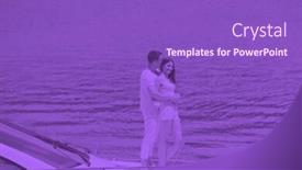  Presentation with duo - Presentation design with romantic young couple spending time together and relaxing on yacht duo tone background and a violet colored foreground
