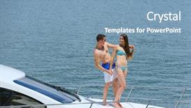  Presentation with yacht - Cool new presentation with romantic young couple spending time together and relaxing on yacht backdrop and a teal colored foreground
