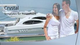  Presentation with yacht - PPT layouts featuring romantic young couple spending time together and relaxing on yacht background and a light blue colored foreground