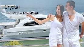  Presentation with yacht - Slide deck enhanced with romantic young couple spending time together and relaxing on yacht background and a light blue colored foreground
