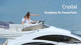  Presentation with yacht - Presentation theme consisting of romantic young couple spending time together and relaxing on yacht background and a teal colored foreground