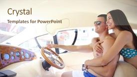  Presentation with yacht - Beautiful presentation design featuring romantic young couple spending time together and relaxing on yacht backdrop and a cream colored foreground