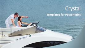  Presentation with yacht - Beautiful PPT theme featuring romantic-young-couple-spending-time backdrop and a teal colored foreground