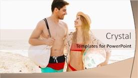 Presentation with walking together - Amazing PPT theme having romantic-young-couple-walking-together backdrop and a coral colored foreground