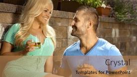  Presentation with whiskey - Slides with romantic young couple with drinks in the garden glasses of whiskey looking at each other smiling background and a coral colored foreground