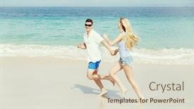  Presentation with romantic beach - Slide deck having romantic young couple on the beach running along the shore background and a lemonade colored foreground
