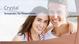  Presentation with romantic beach - PPT theme featuring romantic young couple on the beach standing next to the ocean background and a sky blue colored foreground