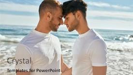  Presentation with romantic beach - Cool new PPT layouts with romantic-young-gay-couple backdrop and a mint green colored foreground