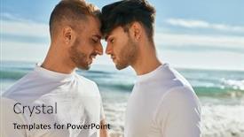  Presentation with romantic beach - Cool new slide deck with romantic-young-gay-couple backdrop and a soft green colored foreground