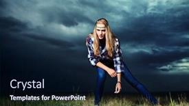  Presentation with storm - Colorful PPT theme enhanced with romantic young woman in casual clothes standing in the field on a background of the storm sky backdrop and a wine colored foreground