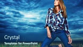  Presentation with storm - Presentation design consisting of romantic young woman in casual clothes standing in the field on a background of the storm sky background and a ocean colored foreground
