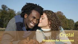  Presentation with kiss - Amazing PPT theme having romantic young woman about to kiss man while lying in field backdrop and a coral colored foreground