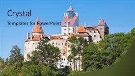  Presentation with transylvania - PPT layouts consisting of history romanticismo - dracula's castle - bran castle background and a light blue colored foreground