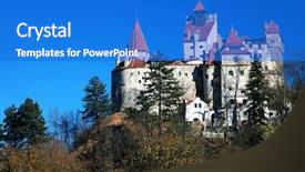  Presentation with castle - Cool new slides with history romanticismo - dracula's castle - bran castle backdrop and a cobalt blue colored foreground