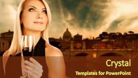  Presentation with bar drinks wine - PPT theme with rome classic style - beautiful woman drinking wine near background and a  colored foreground
