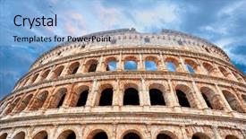  Presentation with gladiator - Audience pleasing PPT theme consisting of rome italy ancient ruins backdrop and a light blue colored foreground