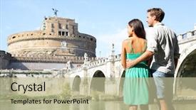  Presentation with travel and tourism - Audience pleasing slide set consisting of rome travel tourists by castel backdrop and a mint green colored foreground