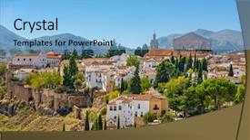  Presentation with spain - Slides having espagna - ronda spain old town townscape background and a light blue colored foreground
