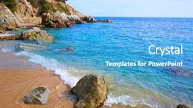  Presentation with little beach cala esmeralda cala - Presentation design with ronda track cala en tron background and a teal colored foreground