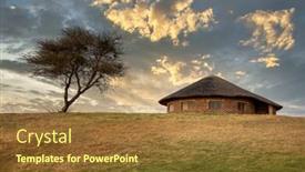  Presentation with roof - Amazing presentation design having rondavel-african-house-with-thatched backdrop and a tawny brown colored foreground