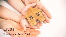  Presentation with white house roof - Slide set with green roof - child's and woman's hands holds background and a lemonade colored foreground