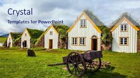  Presentation with museum - Colorful slide set enhanced with roof agriculture - ethnographic museum-estate glaumbaer iceland backdrop and a sky blue colored foreground