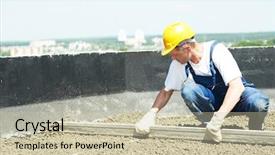  Presentation with building construction - Amazing presentation having roof construction works in building backdrop and a soft green colored foreground