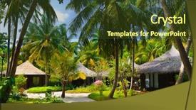  Presentation with pathway - Colorful PPT theme enhanced with roof garden - bungalows and pathway flowers backdrop and a  colored foreground
