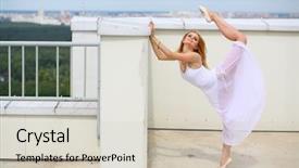  Presentation with white pigeon against the blue - Theme consisting of roof of a multistory building background and a soft green colored foreground