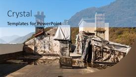  Presentation with old metal sheet roof texture - Beautiful PPT theme featuring roof of an old building exterior chimney backdrop and a light blue colored foreground