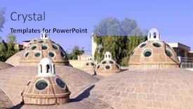  Presentation with green roof - Audience pleasing slide set consisting of roof of traditional iranian sultan amir ahmad bathhouse with domes with convex green glasses kashan iran backdrop and a light blue colored foreground