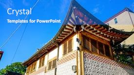  Presentation with korean house - Cool new slides with roof-of-traditional-korean-house backdrop and a cobalt blue colored foreground