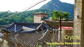  Presentation with korean house - Theme enhanced with roof-of-traditional-korean-house background and a tawny brown colored foreground