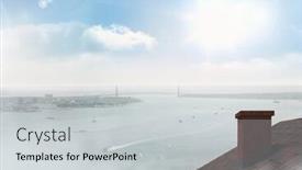  Presentation with sea port - Presentation theme having roof with chimney and sea port city background and a light gray colored foreground