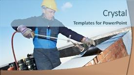  Presentation with bitumen - Colorful presentation enhanced with suppl - roofer installing roofing felt backdrop and a light blue colored foreground