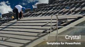  Presentation with new home - Presentation enhanced with roofer laying tile shingles background and a gray colored foreground