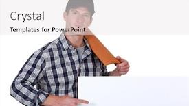  Presentation with blank - Slide set with roofers - roofer pointing to a blank background and a white colored foreground