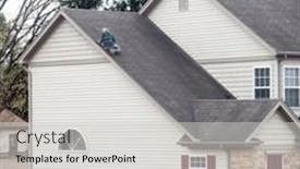  Presentation with storm - Theme consisting of roofer-replacing-storm-damaged-shingles background and a  colored foreground