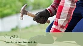  Presentation with worker - Amazing slide deck having roofer-worker-is-hammering backdrop and a mint green colored foreground