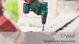  Presentation with old metal sheet roof texture - Colorful slide deck enhanced with roofer-worker-screwing-the-metal backdrop and a light gray colored foreground