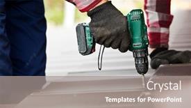  Presentation with tile - PPT layouts enhanced with roofer-worker-screwing-the-metal background and a gray colored foreground