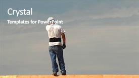  Presentation with house roof and roofing business - Presentation with roofer working on a roof background and a  colored foreground