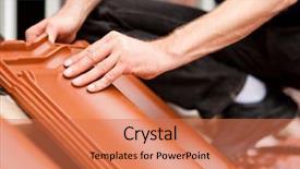  Presentation with tiles - Colorful PPT layouts enhanced with roofing - construction worker standing backdrop and a coral colored foreground