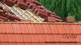  Presentation with ceramic tiles - Presentation theme consisting of roofing-construction-with-clay-roof background and a coral colored foreground